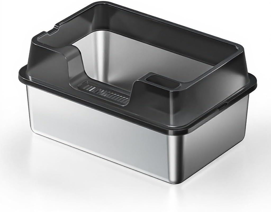 Garvee, grande lettiera per gatti in acciaio inox da 36 litri, semi-chiusa, con tappetino antiscivolo e paletta per lettiera, per famiglie con più gatti, 60x40x27 cm, nera