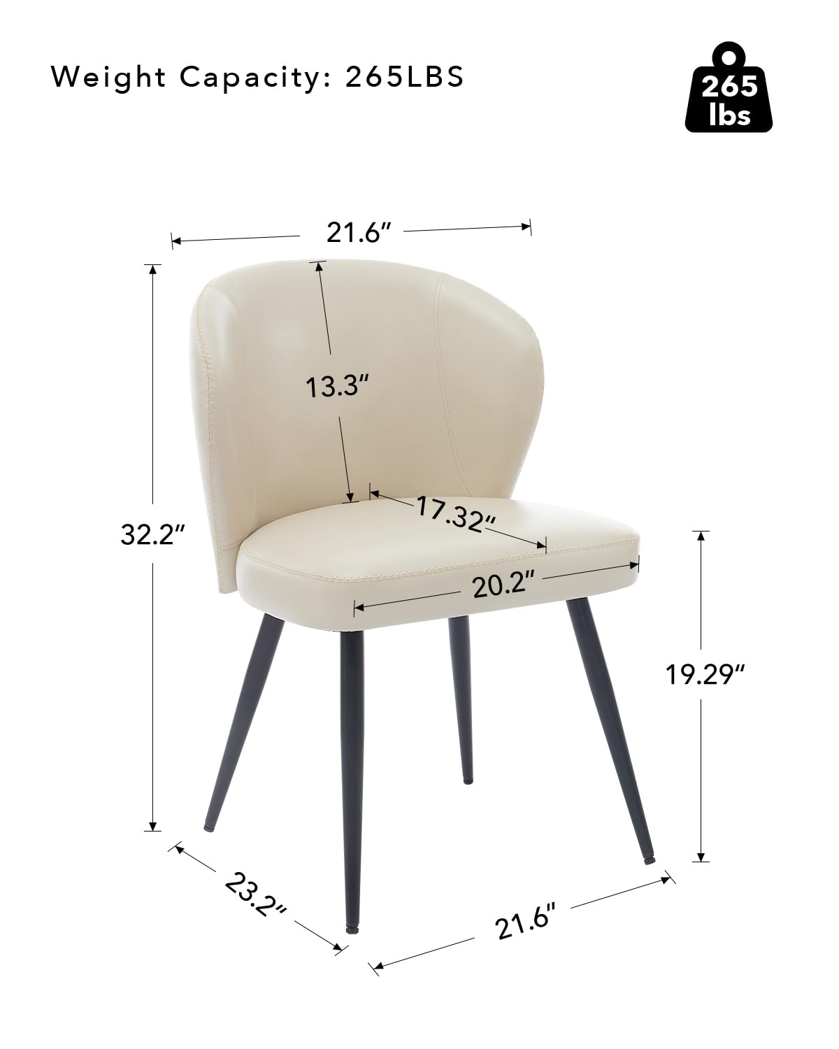 Set di 2 sedie da pranzo Garvee in pelle ergonomica con gambe in acciaio per cucina e sala da pranzo, altezza seduta 23,2" neutra