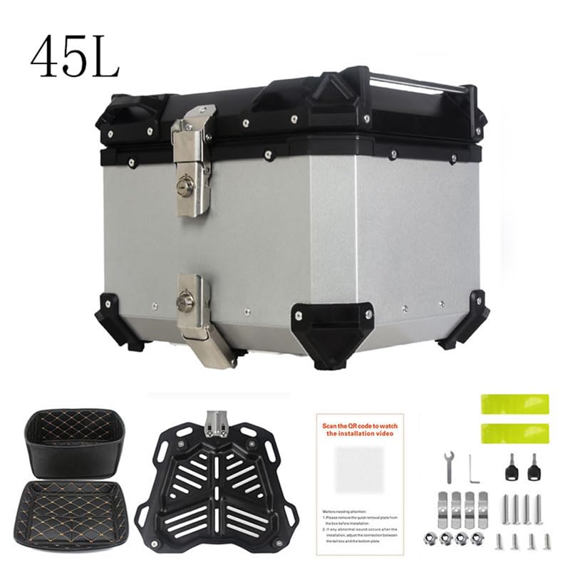 Bauletto per moto Garvee da 45 litri in lega di alluminio, impermeabile, con serratura di sicurezza, per viaggi, nero