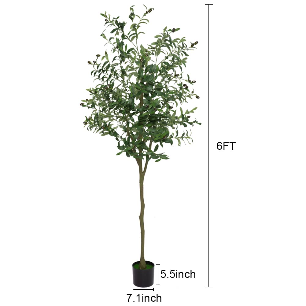 Albero di ulivo artificiale Garvee da 6 piedi con foglie e frutti realistici per la decorazione di soggiorno, camera da letto e ufficio, 180 cm, verde