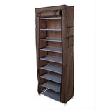 Scarpiera Garvee a 10 ripiani con copertura antipolvere e cerniera, struttura in metallo, 30 x 60 x 160 cm, per tacchi alti e scarpe sportive, marrone