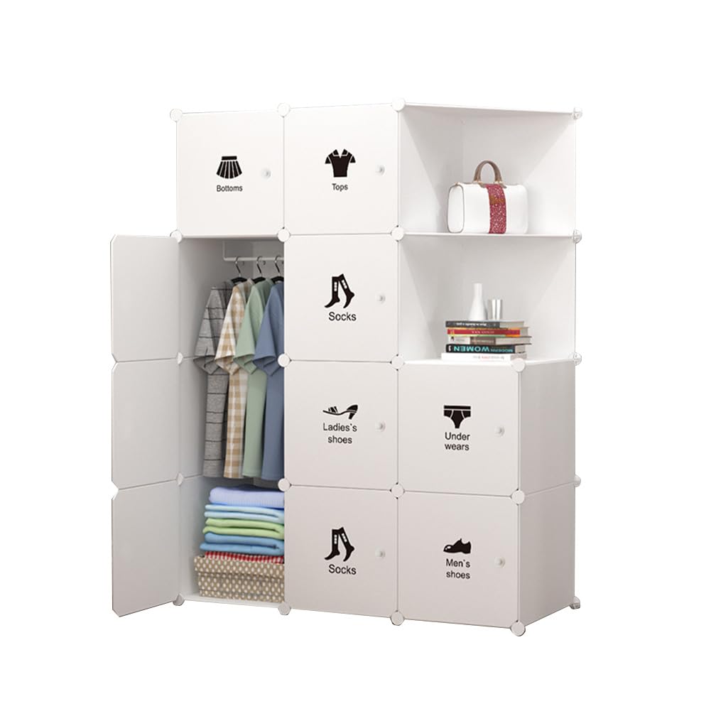 Armadio Garvee composto da 10 cubi con ante e asta appendiabiti per camera da letto 75x47x111cm in plastica nera