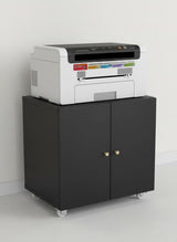 Garvee Mobile Porta Stampante con Ruote e 2 Ante, Armadietto in Acciaio Robusto, Ripiano Regolabile, Nero, Perfetto per Ufficio Domestico