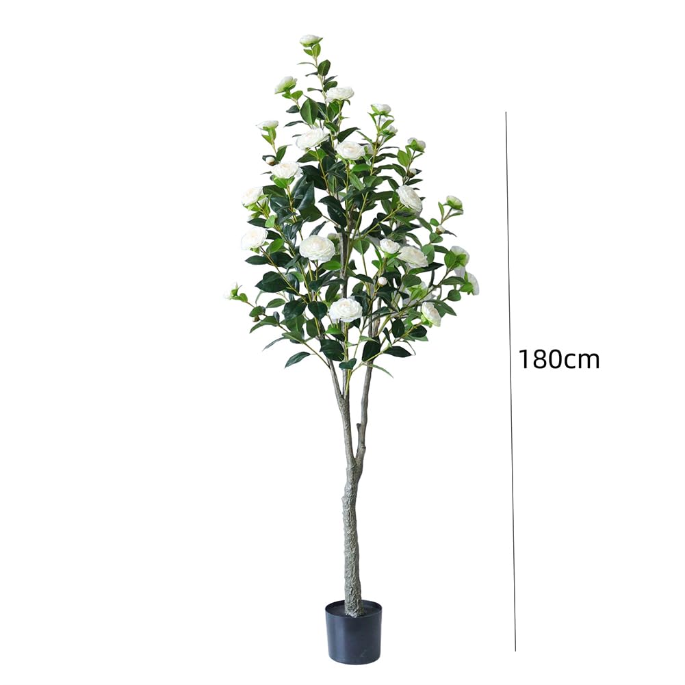 Albero di camelia artificiale Garvee da 150-180 cm con foglie e fiori realistici, facile da pulire, bianco, per la decorazione di casa e ufficio