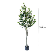 Albero di camelia artificiale Garvee da 150-180 cm con foglie e fiori realistici, facile da pulire, bianco, per la decorazione di casa e ufficio