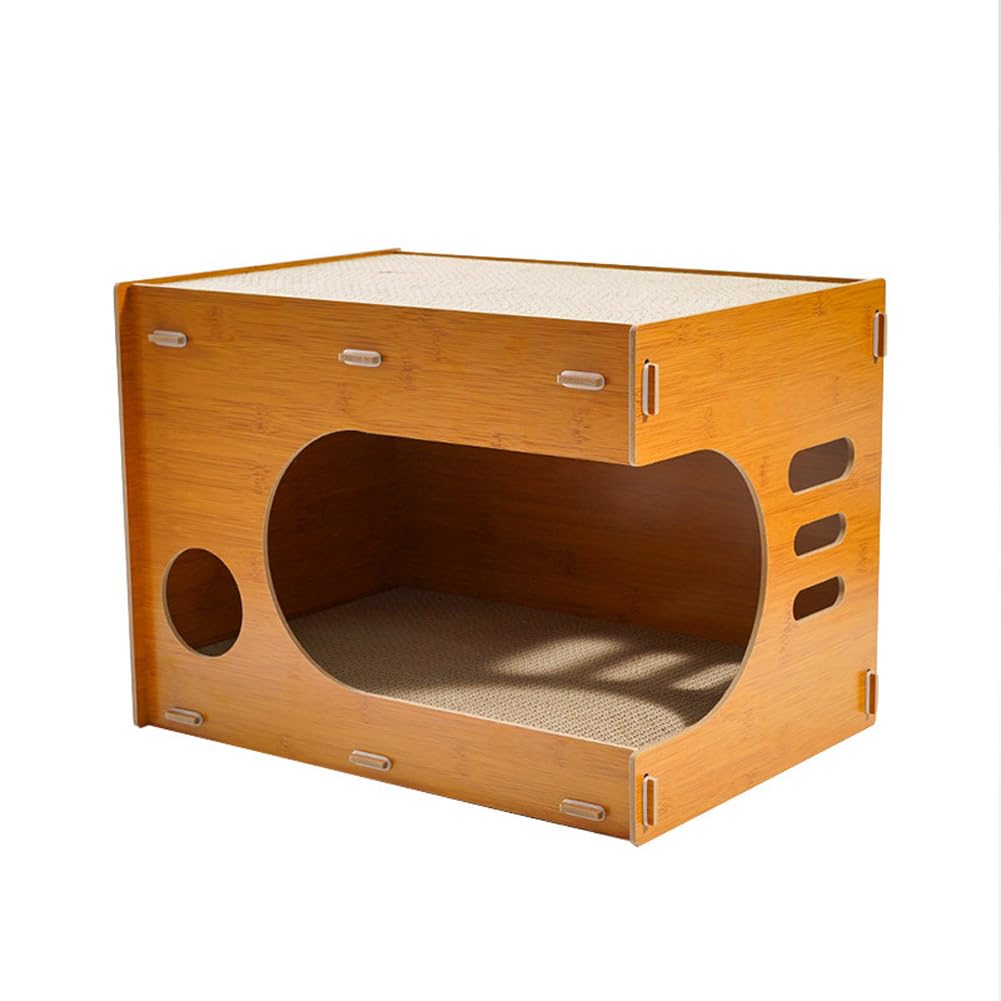 Tiragraffi Garvee 2 in 1 con cartone ondulato rimovibile, cuccia per gatti di piccola e media taglia, 46 cm in legno e cartone, marrone
