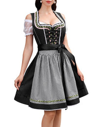 Abito tradizionale Dirndl midi da donna Garvee, 3 pezzi, con camicetta in pizzo bianco e grembiule, blu navy, taglia 34