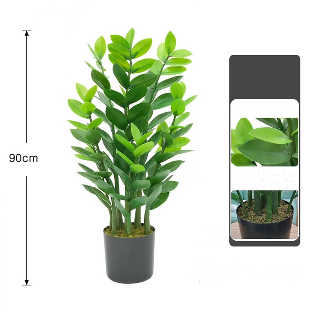 Garvee Pianta artificiale ZZ Zamioculcas Zamiifolia, materiale PU, facile da pulire, 90 cm, verde, per spazi abitativi e uffici
