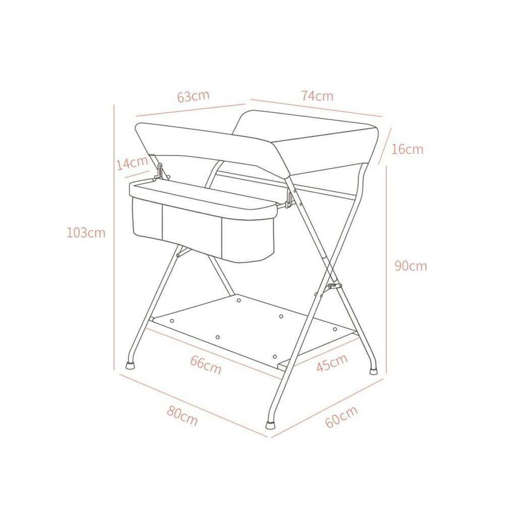 Fasciatoio mobile pieghevole Garvee con cestino portaoggetti per neonati e bambini piccoli 60x80x103 cm PVC impermeabile