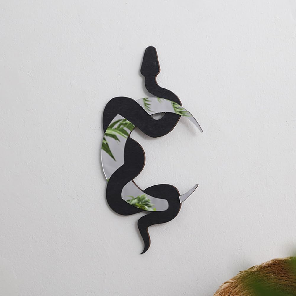 Garvee Boho Wanddeko Schlange Con Specchio Luna, Arte Murale In Legno, Design Mistico, Nero Opaco, Decorazione Moderna Per Soggiorno E Camera