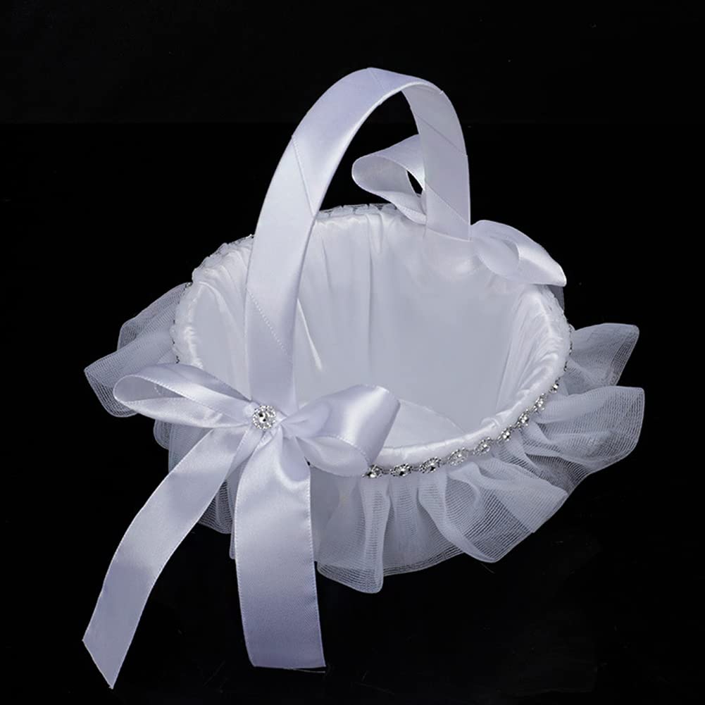 Garvee Mini Cestini di Fiori per Matrimoni con Manico e Fiocco, Portatili e Romantici per Feste di Nozze