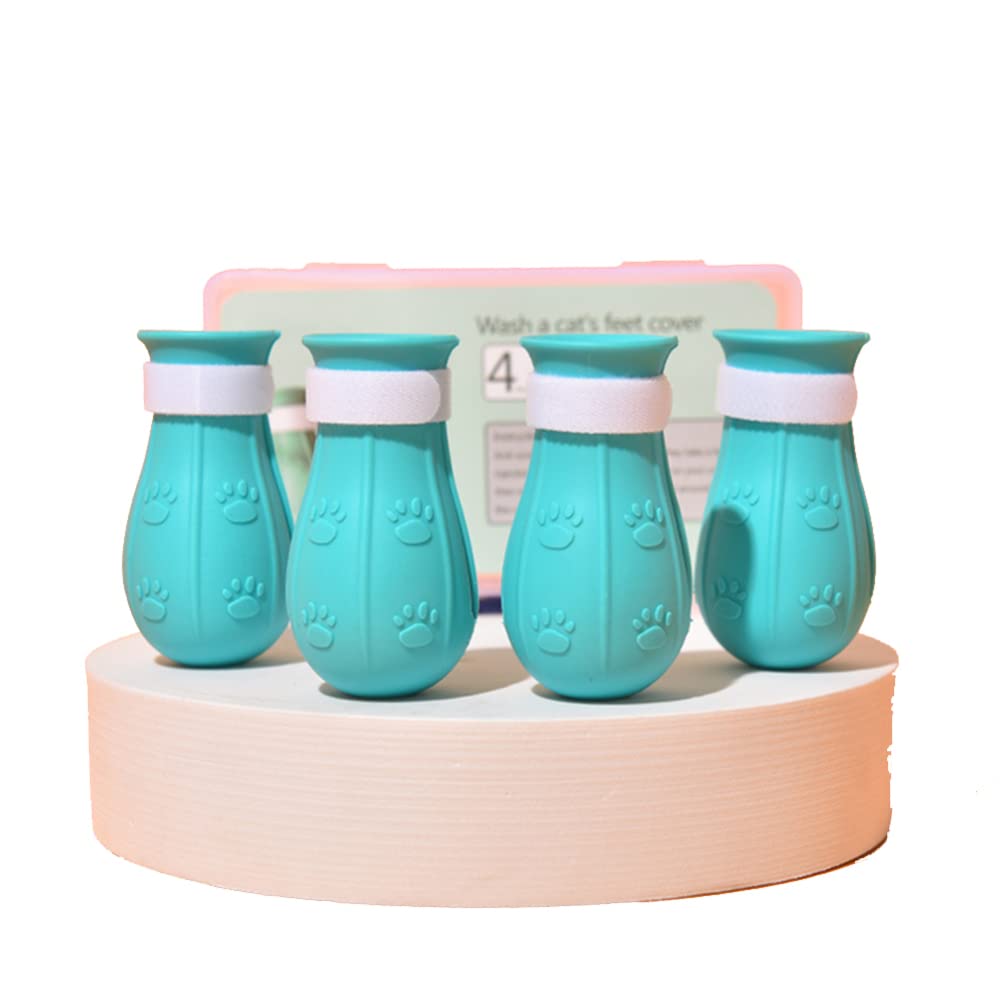 Garvee Set di 4 stivali protettivi per gatti, in silicone antigraffio, regolabili, impermeabili, protezione per le zampe per la toelettatura e il bagno