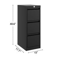 Mobiletto portadocumenti in metallo Garvee a 3 cassetti con serratura per ufficio e casa, acciaio da 6 mm, nero, verticale, resistente