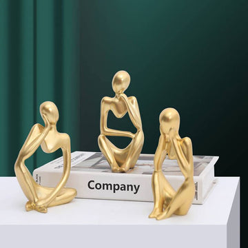 Garvee 3PCS Figurine Artistiche Astratte in Resina Nera - Design Moderno per Scrivania e Soggiorno, Miniature Pensatori, Dimensioni Compatte, Nero