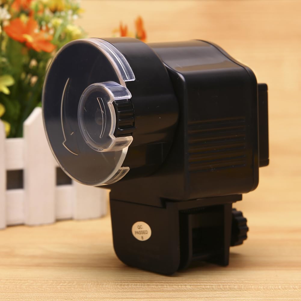 Garvee Dispenser Automatico per Pesci Acquario, Alimentatore Regolabile con 2 Modalità Temporizzate, Batteria, Coperchio Antiumidità, Adatto a Vetri fino a 2.5"