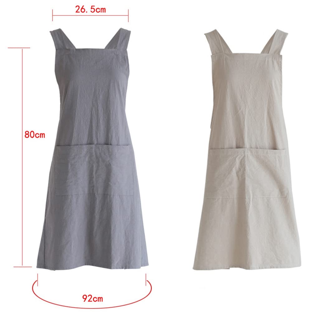 Garvee Küchenschürze Unisex Stile Giapponese Mit Großen Taschen, Schienale Incrociato Für Küche, Giardinaggio, Pittura, 72x90 cm, Grigio