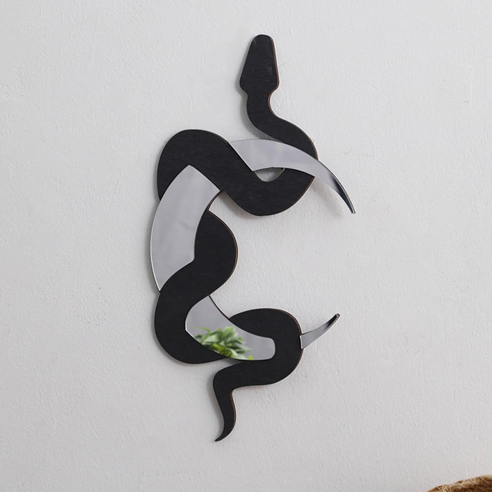 Garvee Boho Wanddeko Schlange Con Specchio Luna, Arte Murale In Legno, Design Mistico, Nero Opaco, Decorazione Moderna Per Soggiorno E Camera
