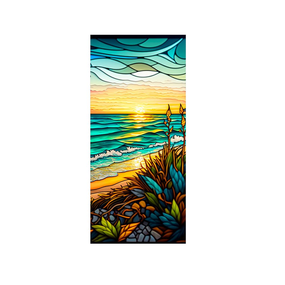 Pellicola per finestre in PVC Garvee con motivo tramonto sul mare, 45x100 cm, colorata, non adesiva, riutilizzabile, per soggiorno e ufficio