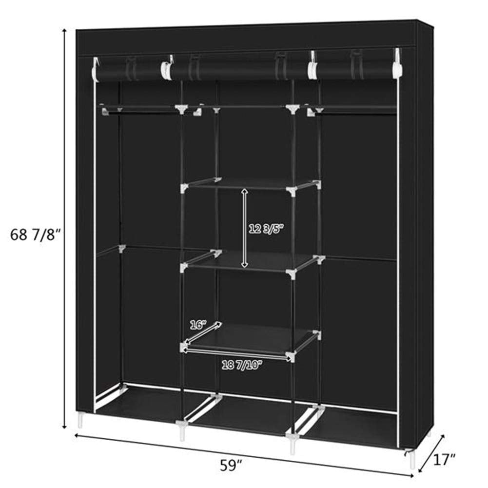 Armadio pieghevole Garvee con ripiani e asta appendiabiti per camera da letto e cabina armadio 150 x 45 x 175 cm nero