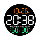 Orologio da parete a LED Garvee con telecomando, 25,5 cm, rotondo, silenzioso, per uso domestico, sveglia digitale, temperatura, data, timer, 10 livelli di luminosità - Come mostrato