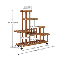Portavasi in legno Garvee con ruote, scaffale per piante da balcone a 7 ripiani, 95x93x25 cm, legno naturale