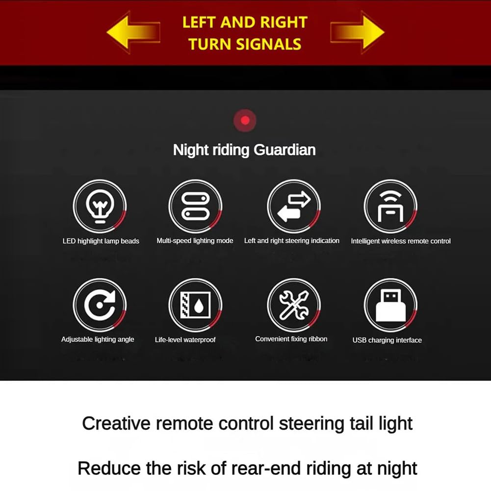 Luce Posteriore Bici Garvee con Indicatori Direzione, Freni e Allarme Antifurto Ricaricabile - Ideale per Festa del Papà, Nero, Ciclismo Urbano con Telecomando