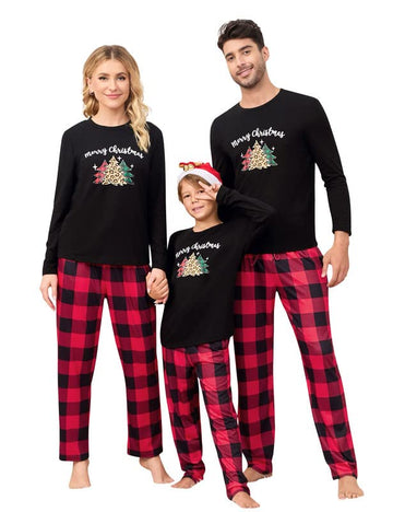 Garvee Christmas Family Pigiama natalizio Set a due pezzi a maniche lunghe Pigiama da notte per famiglie Uomo Nero 1L