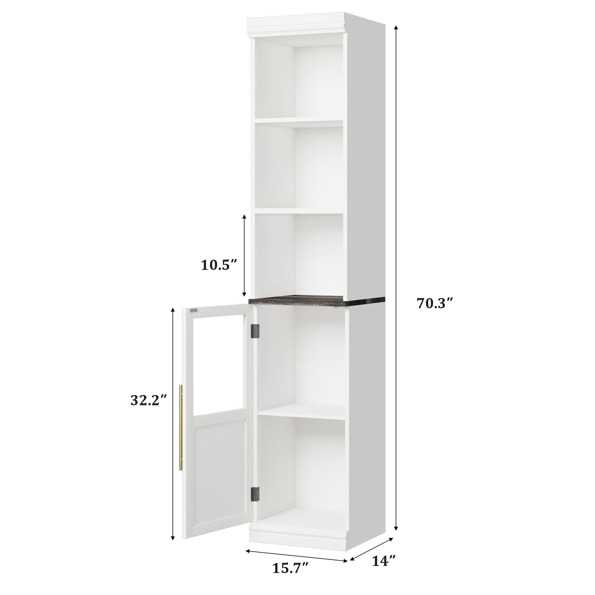 Mobiletto portaoggetti per bagno Garvee da 177.8 cm, stretto, indipendente con anta e ripiani aperti per piccoli spazi, in legno impermeabile
