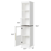 Mobiletto portaoggetti per bagno Garvee da 177.8 cm, stretto, indipendente con anta e ripiani aperti per piccoli spazi, in legno impermeabile