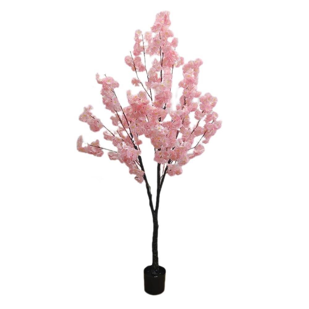 Albero di ciliegio artificiale Garvee da 180 cm rosa con robusto vaso in cemento per casa e ufficio