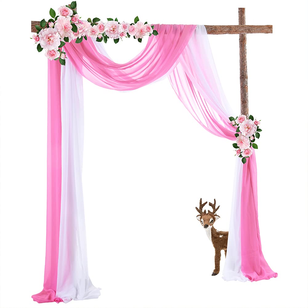 Fiocco elastico in chiffon Garvee per decorazioni nuziali e fondali per palcoscenici, 70x550 cm, bianco e rosa chiaro, 1 pezzo