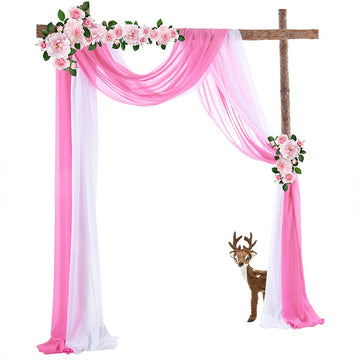 Fiocco elastico in chiffon Garvee per decorazioni nuziali e fondali per palcoscenici, 70x550 cm, bianco e rosa chiaro, 1 pezzo