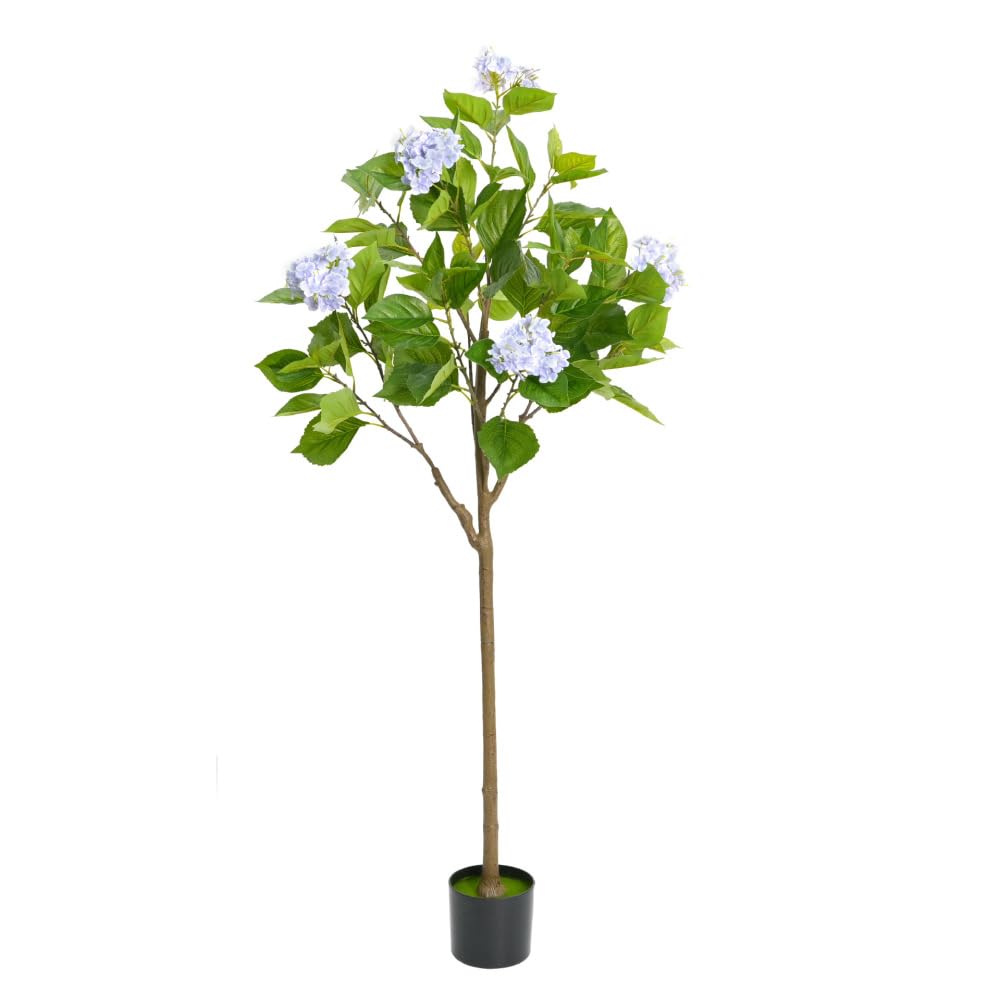 Albero di ortensia artificiale Garvee da 4 piedi/5 piedi con vaso moderno per l'arredamento del soggiorno e dell'ufficio, facile da pulire, robusto, realistico, verde