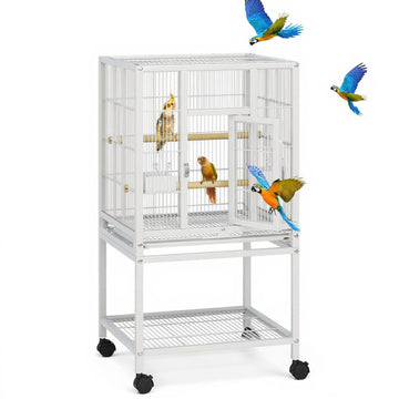 Gabbia per uccelli Garvee in metallo da 41 pollici per parrocchetti con trespoli in legno e supporto girevole bianco per la casa