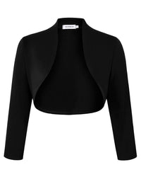 Garvee Elegante Femme Boléro Cardigan Court Manches 3/4, Mise à Ebene Noire, S