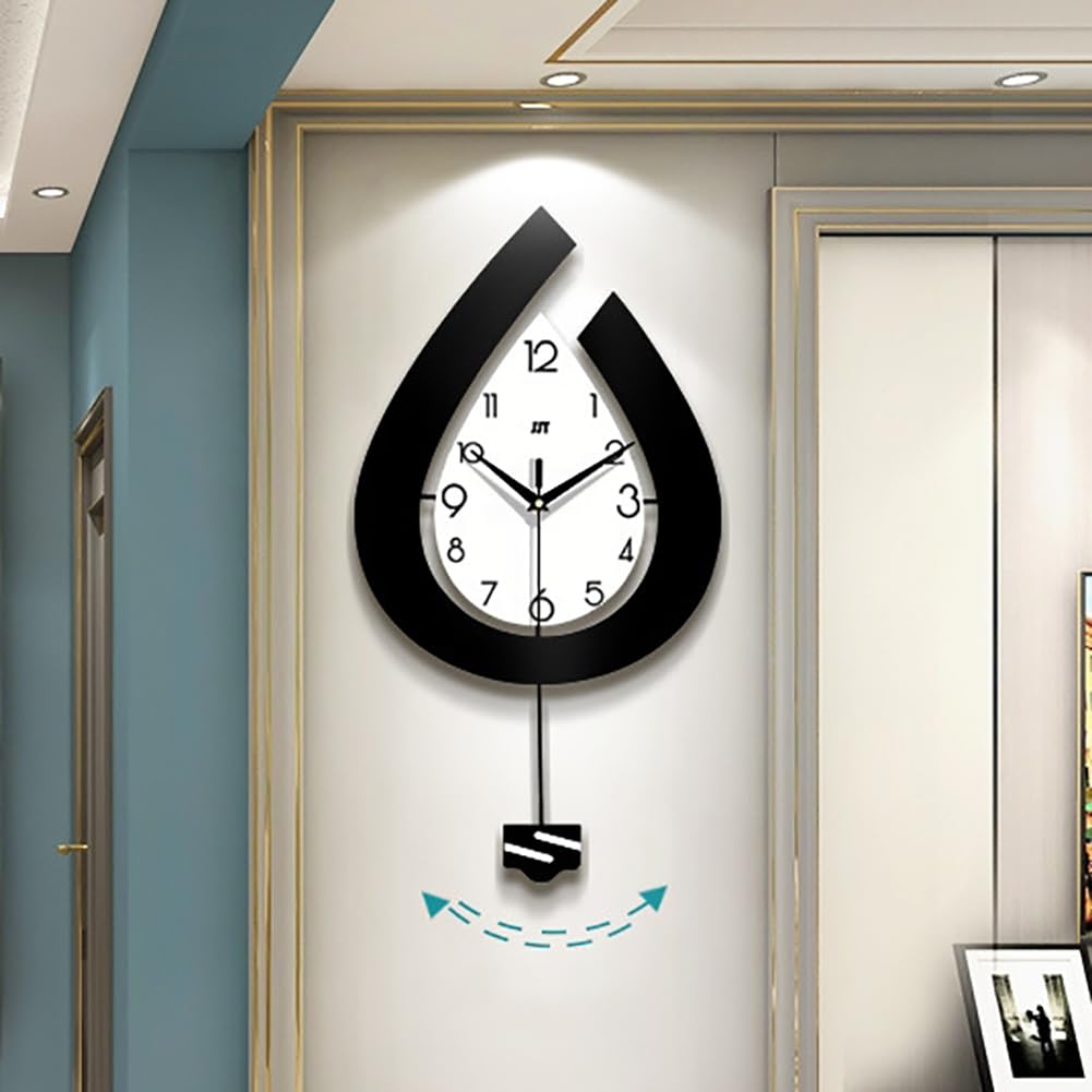 Garvee Orologio da Parete Moderno a Goccia d'Acqua in Ferro e Alluminio, Silenzioso e Preciso, 39x73cm, Nero