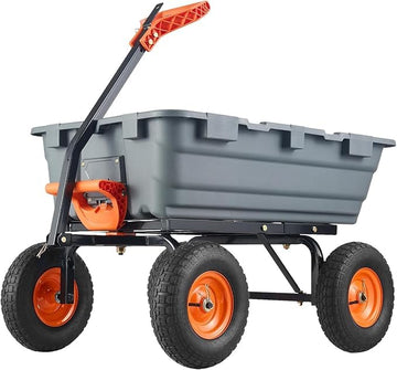 Autocarro con cassone ribaltabile per impieghi gravosi Garvee, capacità di 408 kg, pneumatici fuoristrada da 33 cm, maniglia 2 in 1, telaio in metallo, scarico rapido, per giardino e cortile, robusto grigio