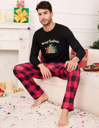 Garvee Christmas Family Pigiama natalizio Set a due pezzi a maniche lunghe Pigiama da notte per famiglie Uomo Nero 1L