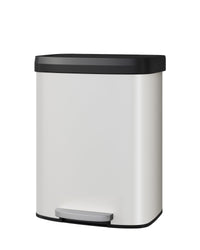 Pattumiera in metallo Garvee da 16 galloni con coperchio, antiruggine, chiusura ammortizzata per cucina e ufficio, bianca, ergonomica, bordo foderato