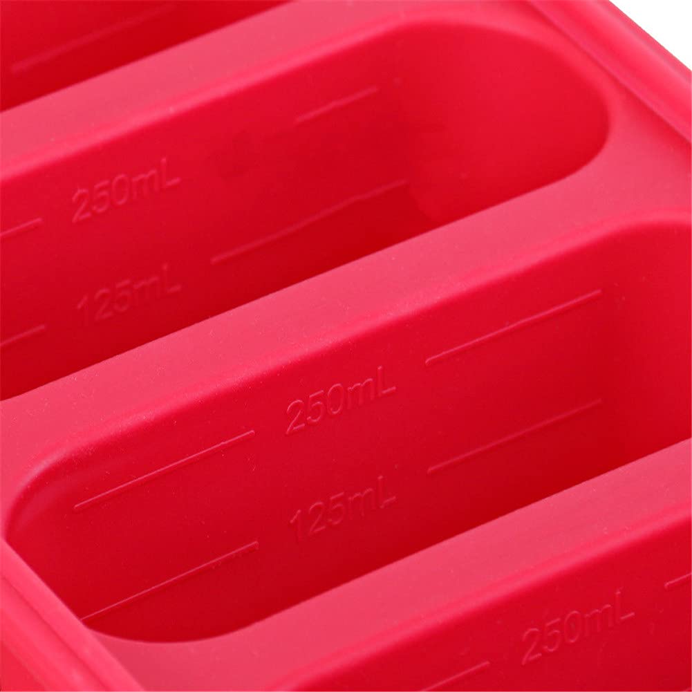 Vassoio per congelatore in silicone Garvee a 4 celle per zuppe, brodo e salse, 4 cubetti con coperchi, conservazione degli alimenti, rosso