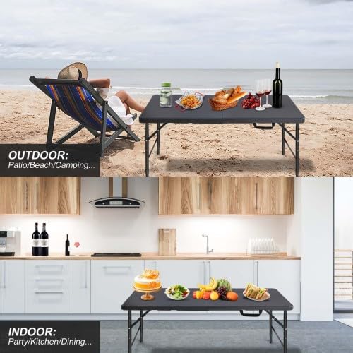 Tavolo pieghevole Garvee da 4 piedi, resistente, regolabile, in plastica, piedini antiscivolo, portatile, impermeabile, per uso interno/esterno, bianco