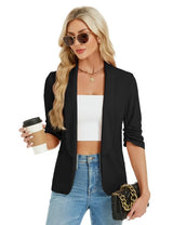 Blazer da donna Garvee, elegante e casual, con apertura frontale, giacca da lavoro, nero, taglia S, vestibilità elegante, tessuto confortevole