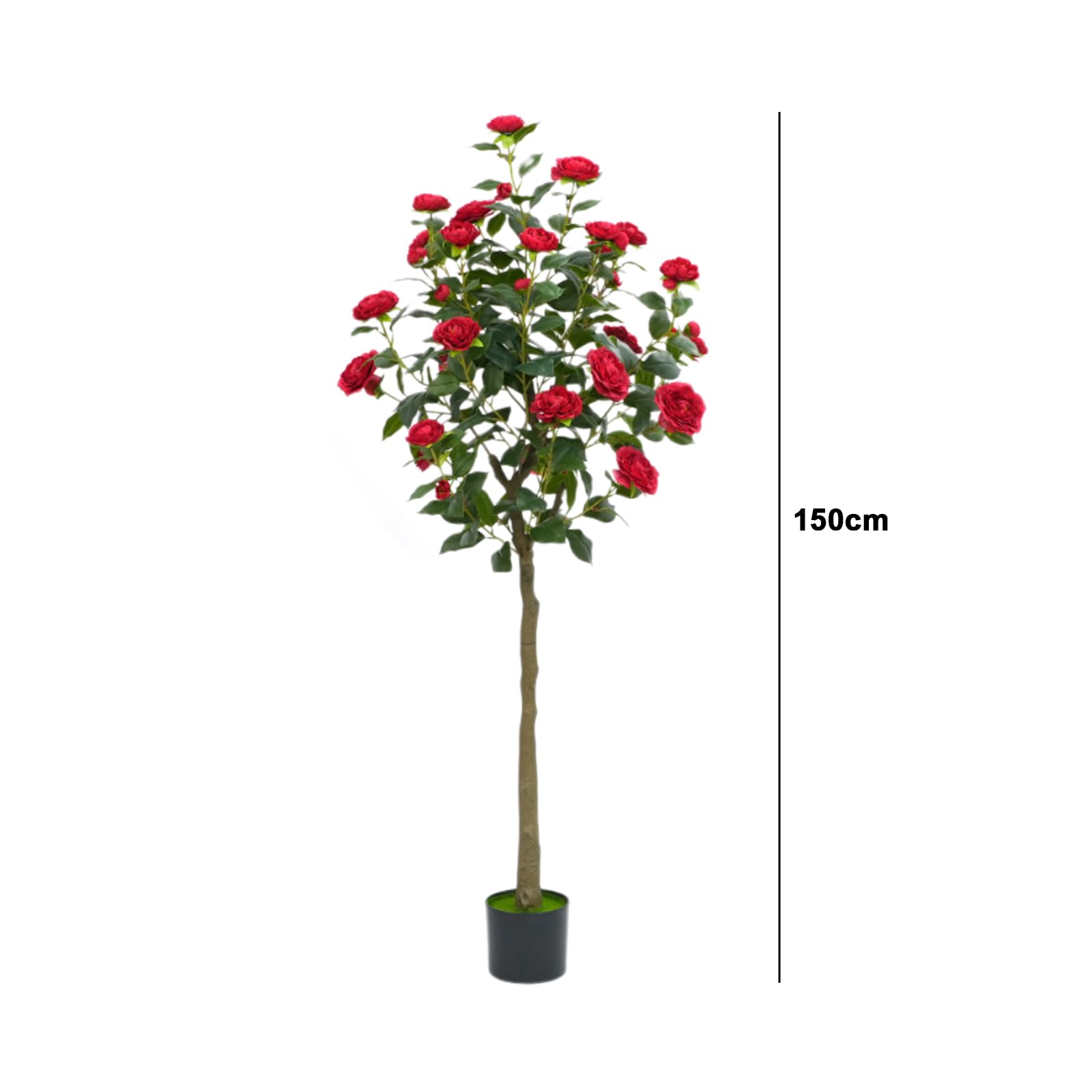 Albero di camelia artificiale rosso Garvee da 5 piedi con fiori e foglie realistici per soggiorno e uso esterno, facile da pulire, robusto, rosso