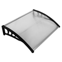 Pensilina Garvee per porta d'ingresso, tetto trasparente in ABS 100x80 cm, protezione da pioggia e raggi UV, staffa nera curva per uso esterno