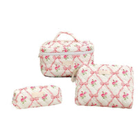 Garvee Borsa per il trucco da 3 pezzi (L+M+S) Piccola borsa per cosmetici da donna, da viaggio, all'aperto, con fiori rosa