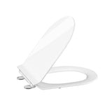 Sedile WC Garvee con meccanismo di abbassamento automatico, sedile WC con funzione di sgancio rapido e cerniere regolabili, sedile WC in UF-Duroplast, forma a D, bianco - Bianco