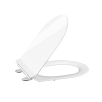 Sedile WC Garvee con meccanismo di abbassamento automatico, sedile WC con funzione di sgancio rapido e cerniere regolabili, sedile WC in UF-Duroplast, forma a D, bianco