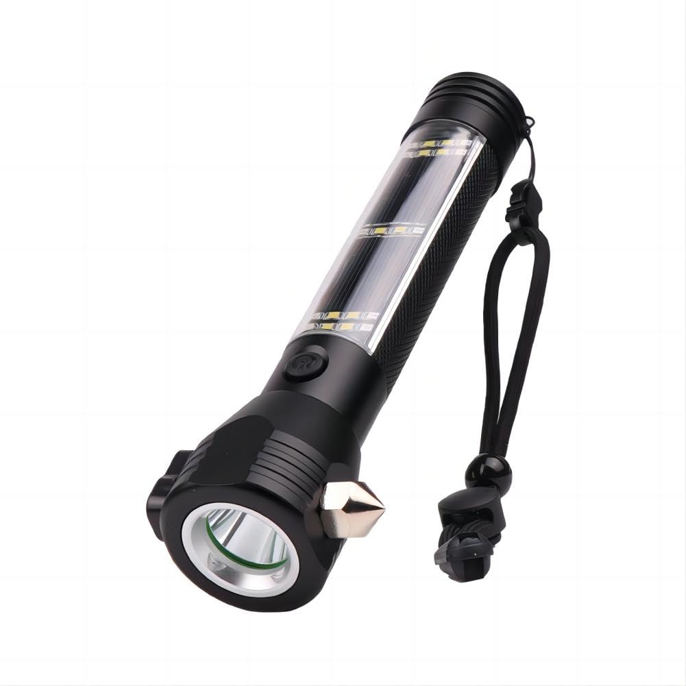 Garvee 10 in 1 Torcia LED per auto, emergenza, solare, ricaricabile tramite USB, multifunzionale, 7 modalità, rompivetro, tagliacinture di sicurezza