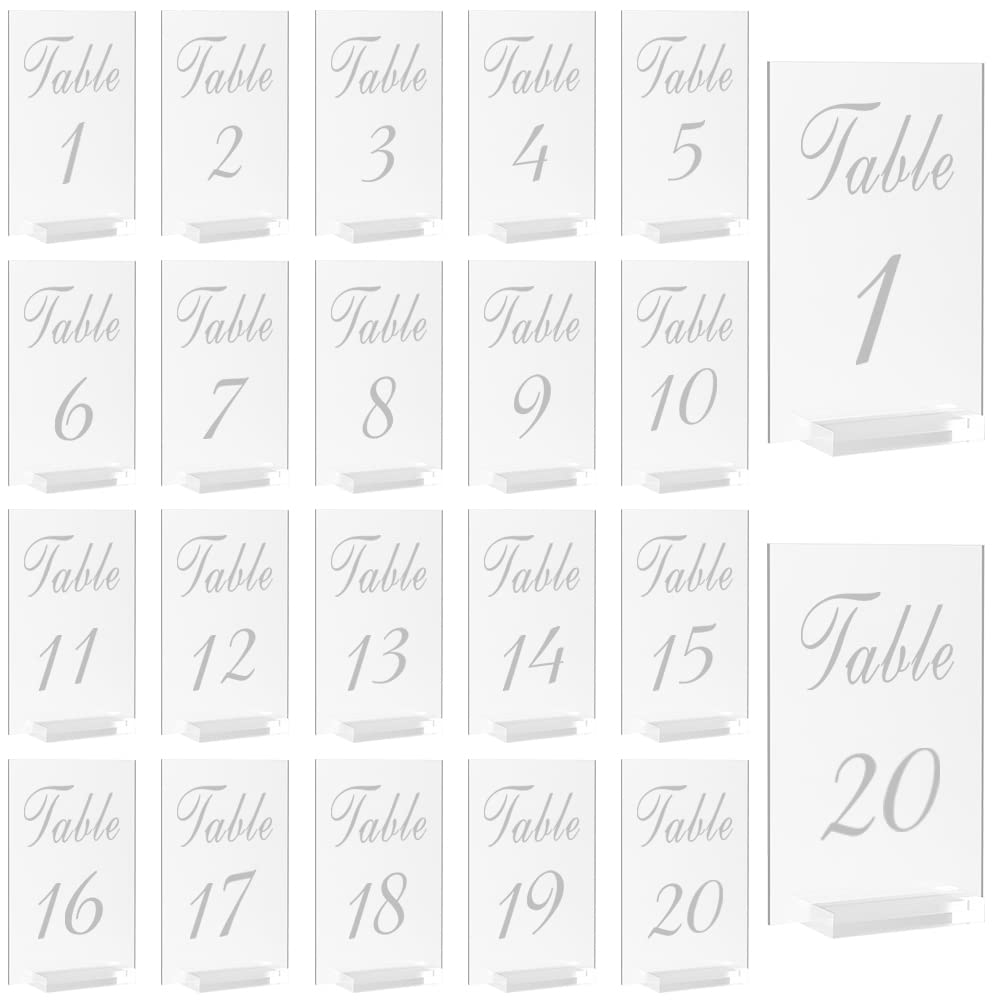 Porta numeri da tavolo in acrilico Garvee 1-20 con robusto supporto in acrilico per matrimoni e feste, 4x6 pollici, trasparenti