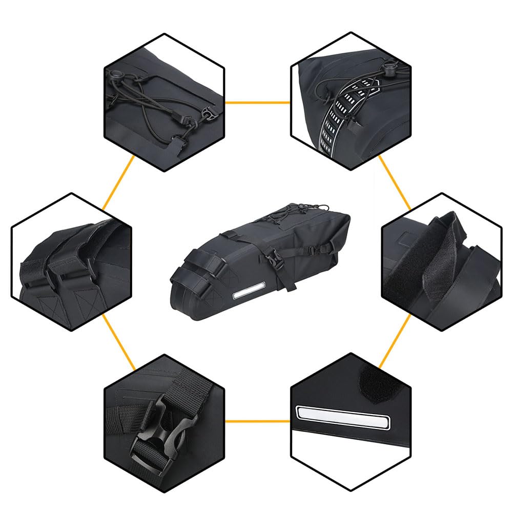 Borsa da sella per bicicletta Garvee da 16 litri, materiale robusto e impermeabile, per bici da strada e mountain bike, nera